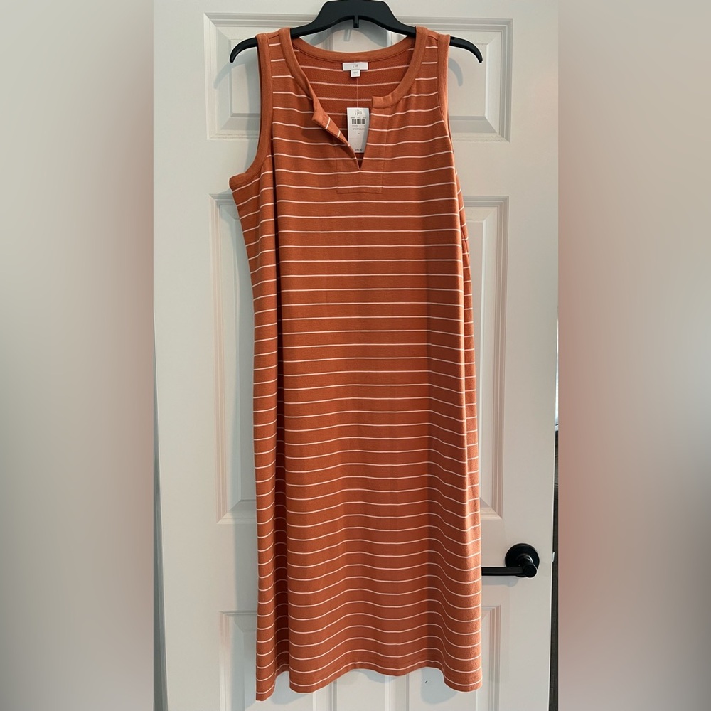 NWT J.Jill Sleeveless Dress in Orange and White Stripes - Picture 3 of 5